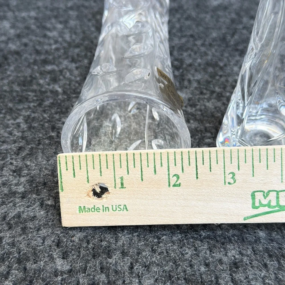 RCR Oneida Crystal Laurus Bud Vase Set of 2 Lead Crystal Made in Italy 7 inch